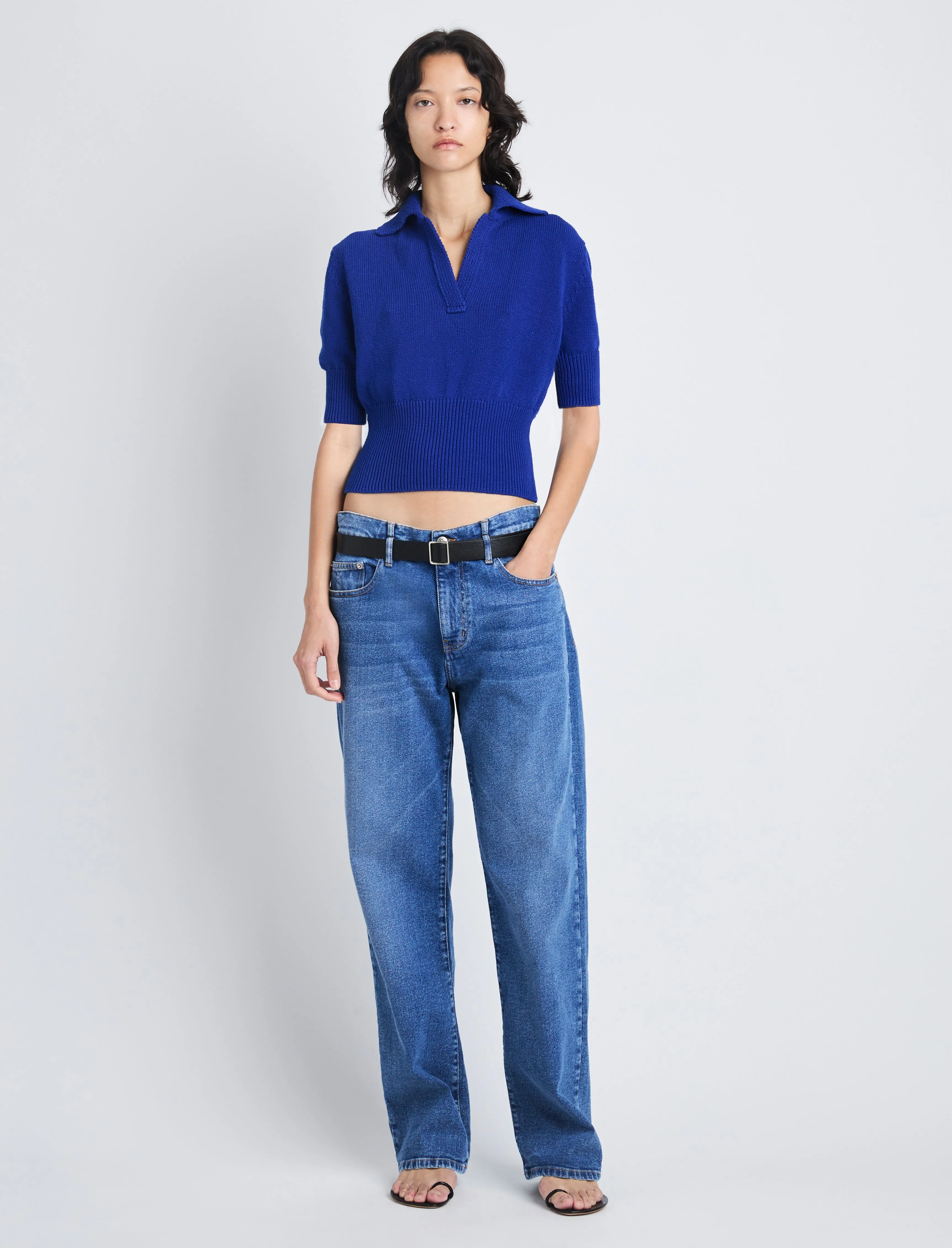 Proenza Schouler Reeve Polo in Cotton - Cobalt