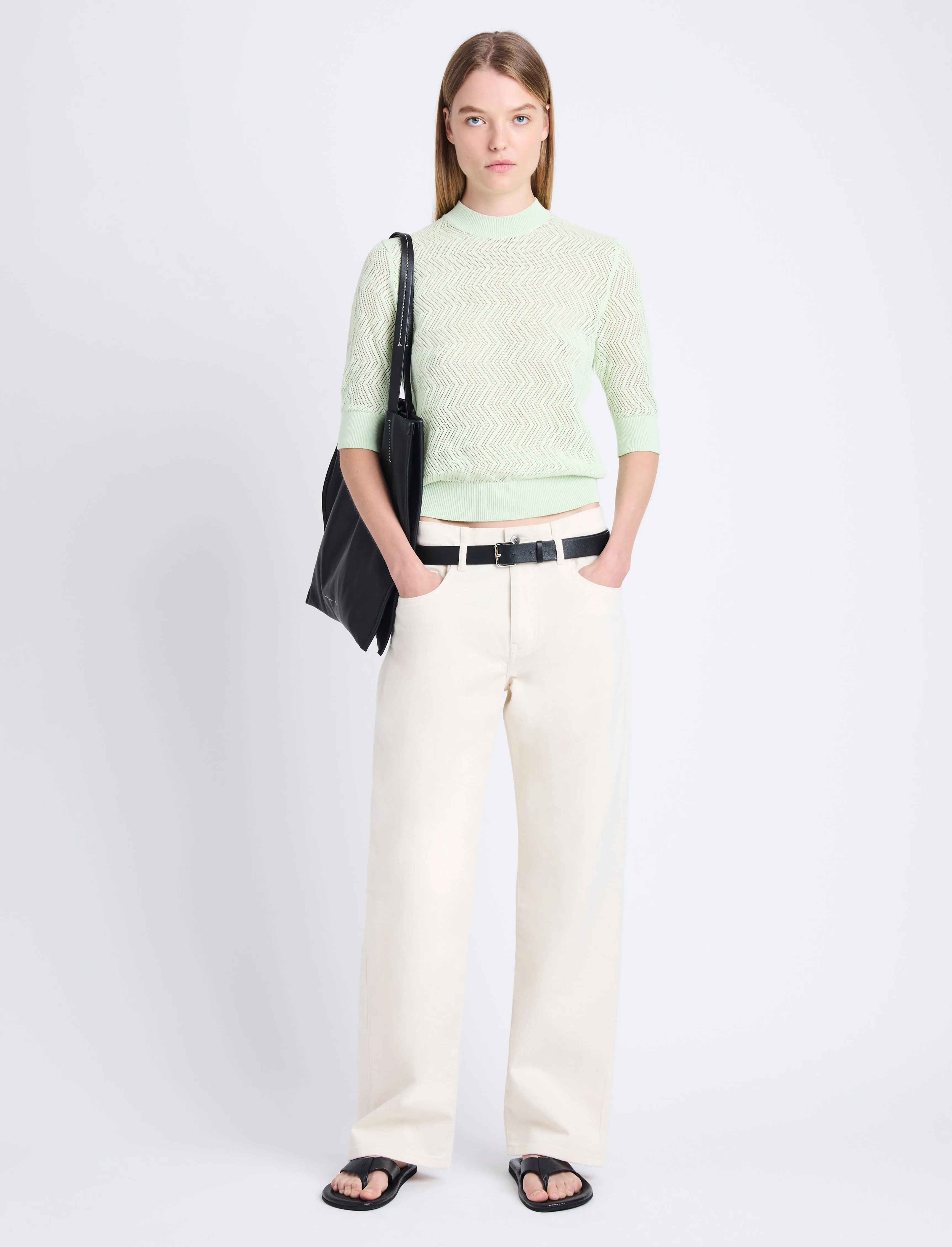 Proenza Schouler White Label Nicola Knit Sweater in Zig Zag Pointelle - Pistachio