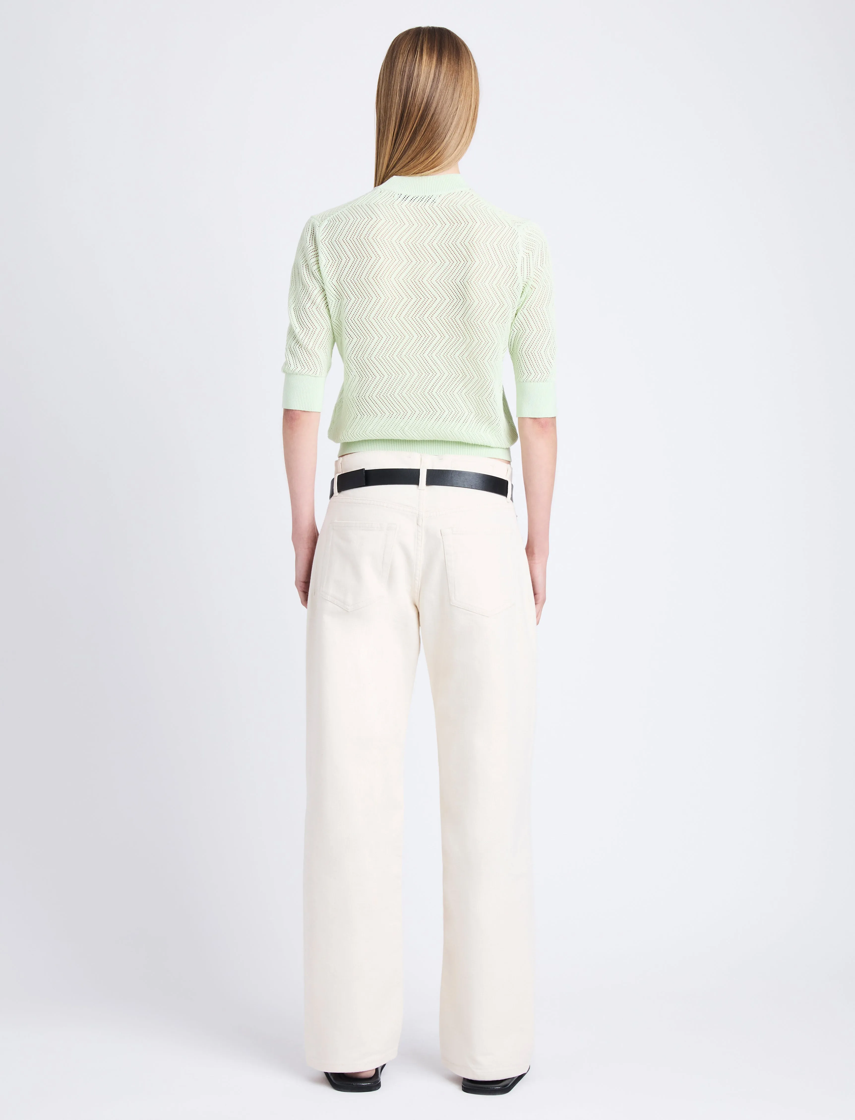 Proenza Schouler White Label Nicola Knit Sweater in Zig Zag Pointelle - Pistachio