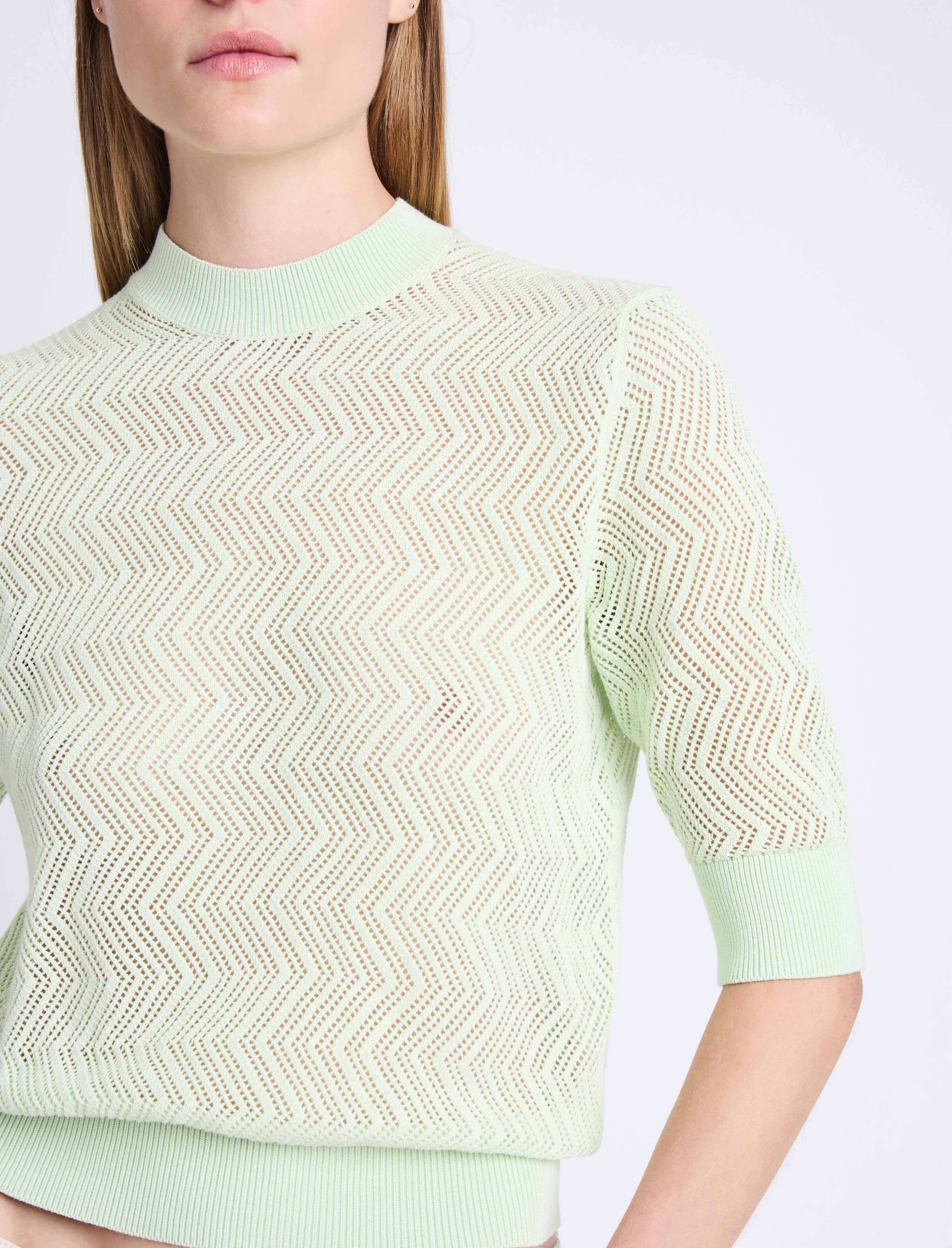 Proenza Schouler White Label Nicola Knit Sweater in Zig Zag Pointelle - Pistachio