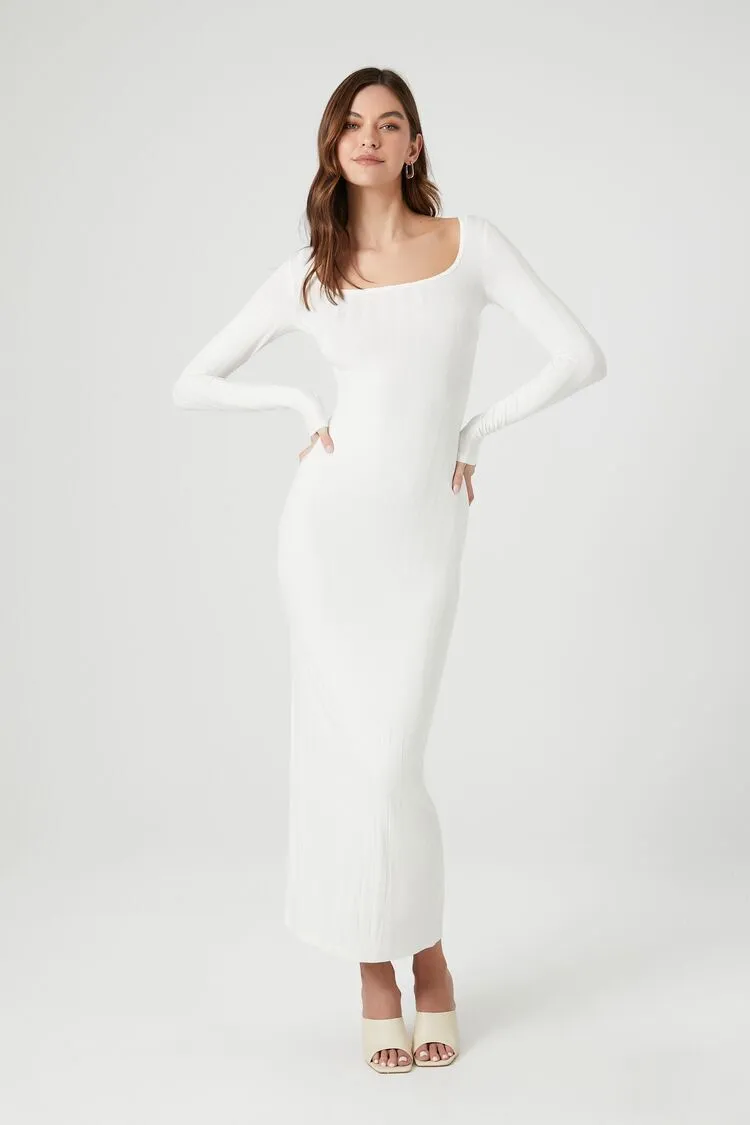 Ribbed Knit Square-Neck Maxi Dress