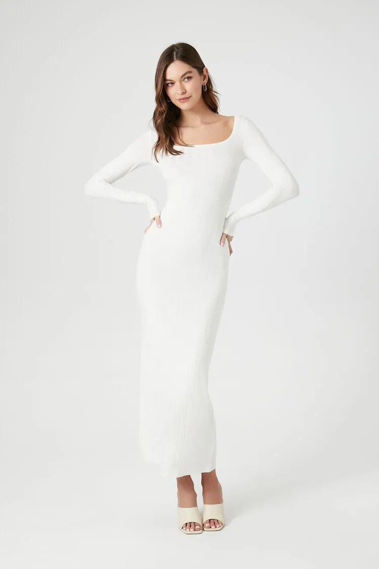 Ribbed Knit Square-Neck Maxi Dress