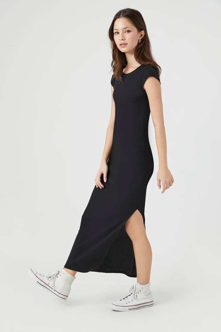 Ribbed Knit T-Shirt Maxi Dress