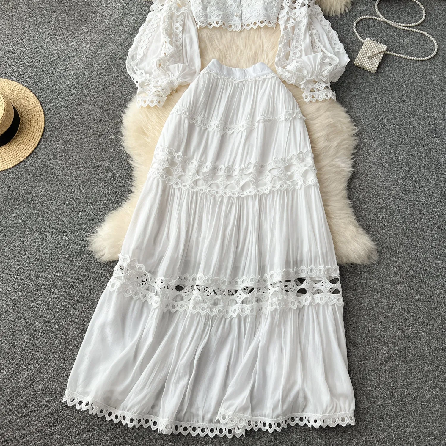 Romantic White Boho Bell Sleeve Top & Maxi Skirt Set