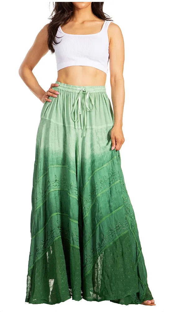 Sakkas Lyra Womens Bohemian Soft Brocade Rayon Tiered Embroidered Flowy Long Skirt