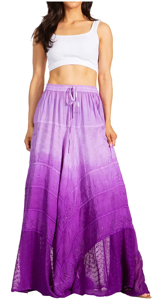 Sakkas Lyra Womens Bohemian Soft Brocade Rayon Tiered Embroidered Flowy Long Skirt