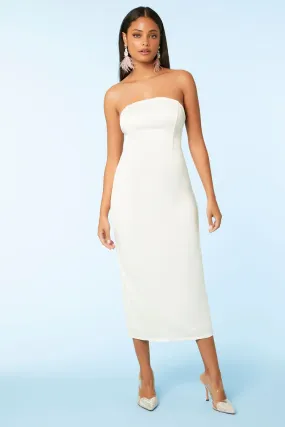 Satin Strapless Crisscross Midi Dress