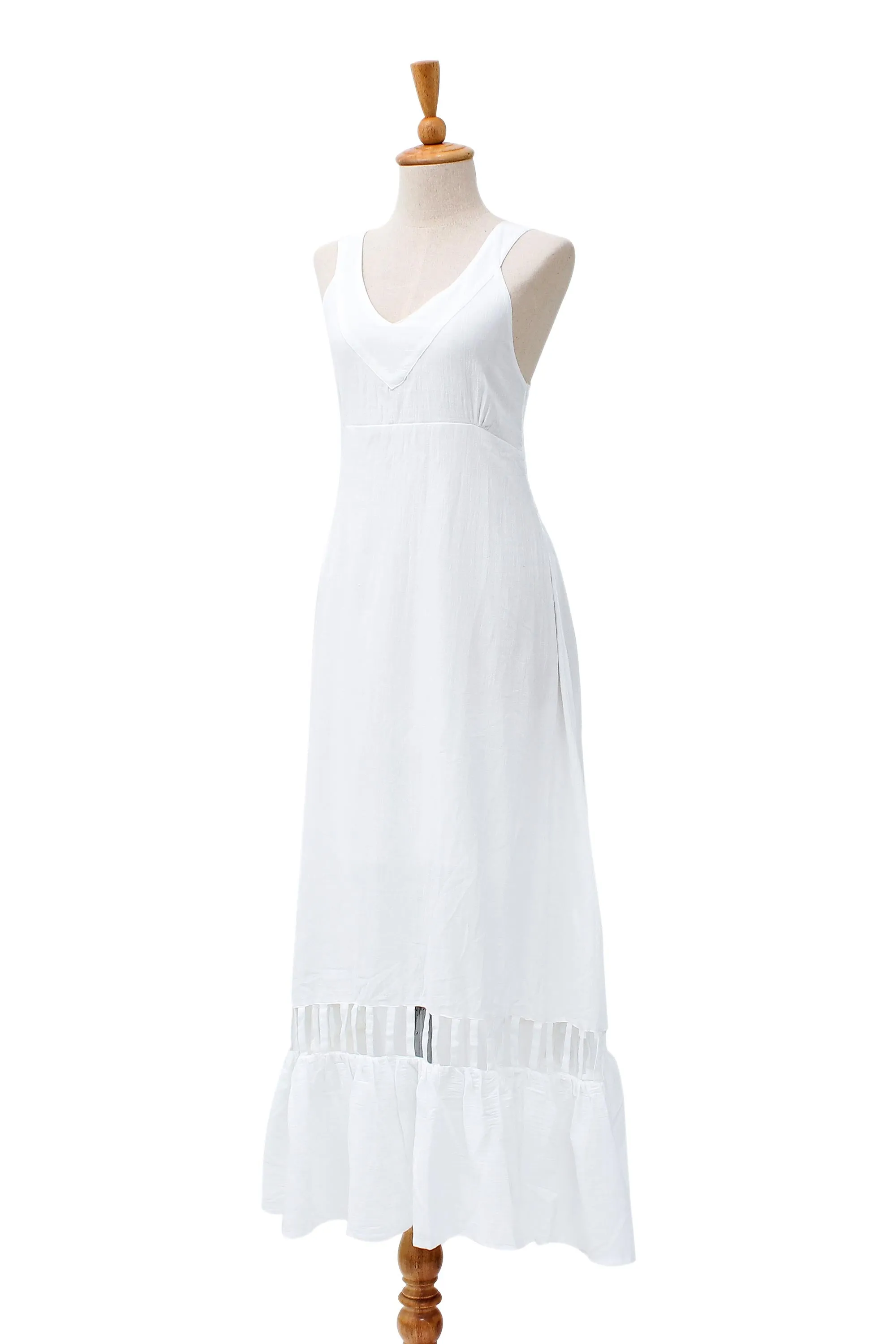 Soiree in White Hand Crafted White Cotton Sundress