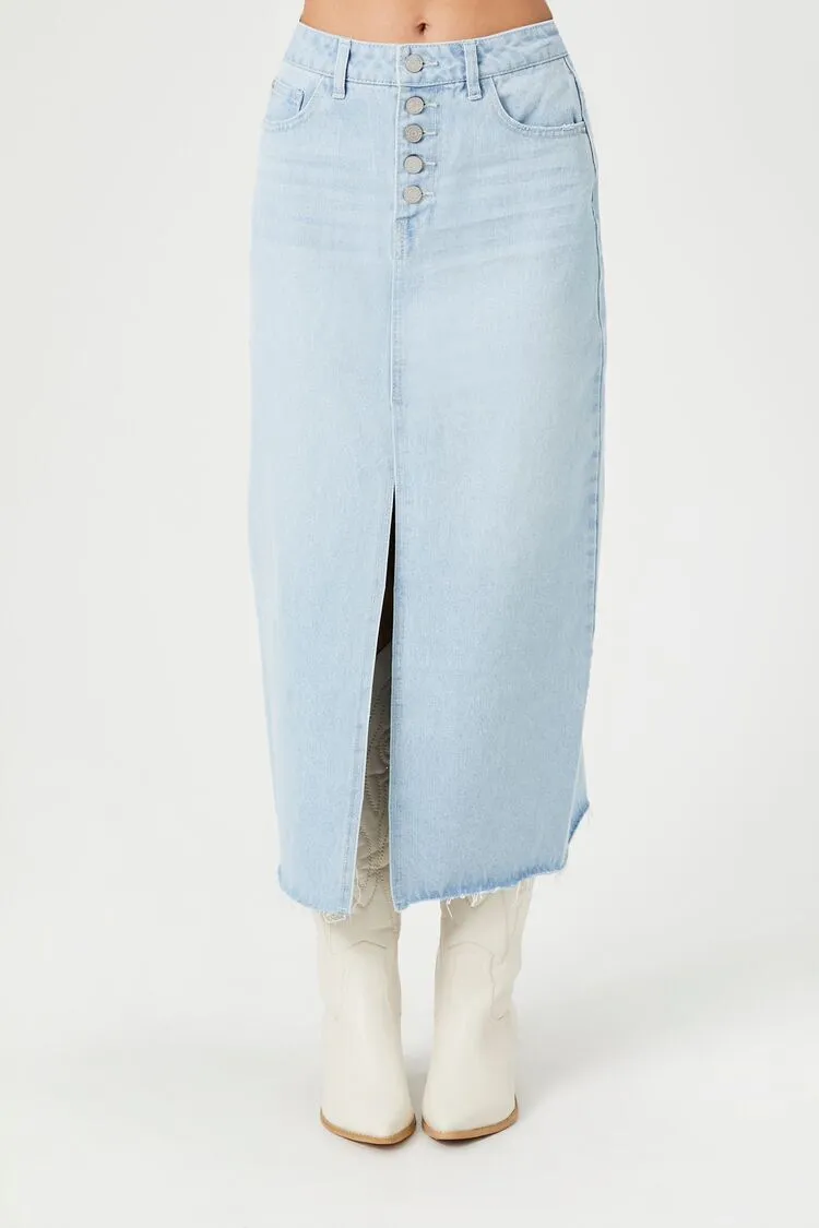 Split-Front Denim Maxi Skirt