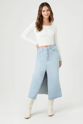 Split-Front Denim Maxi Skirt