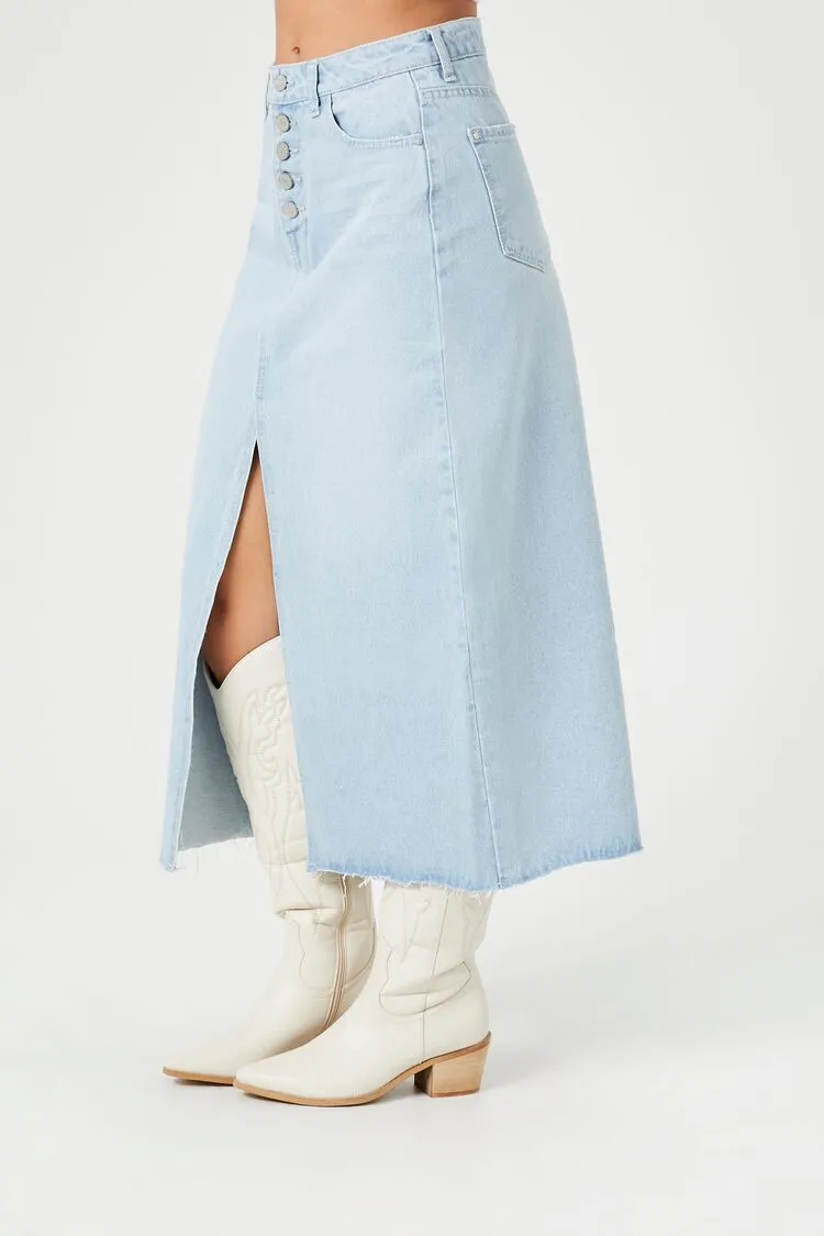 Split-Front Denim Maxi Skirt