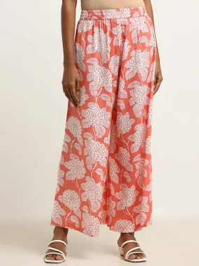 Utsa Coral Floral Printed Palazzos