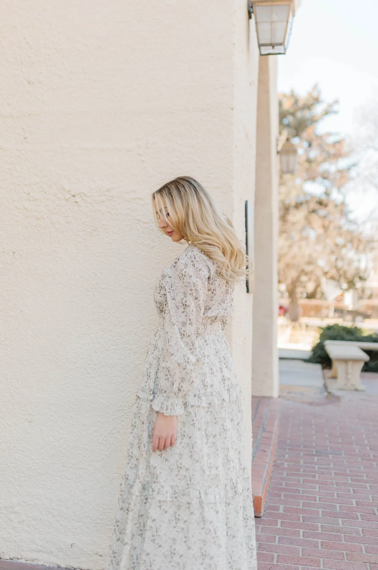 Veronica Long Sleeve Green Floral Maxi Dress