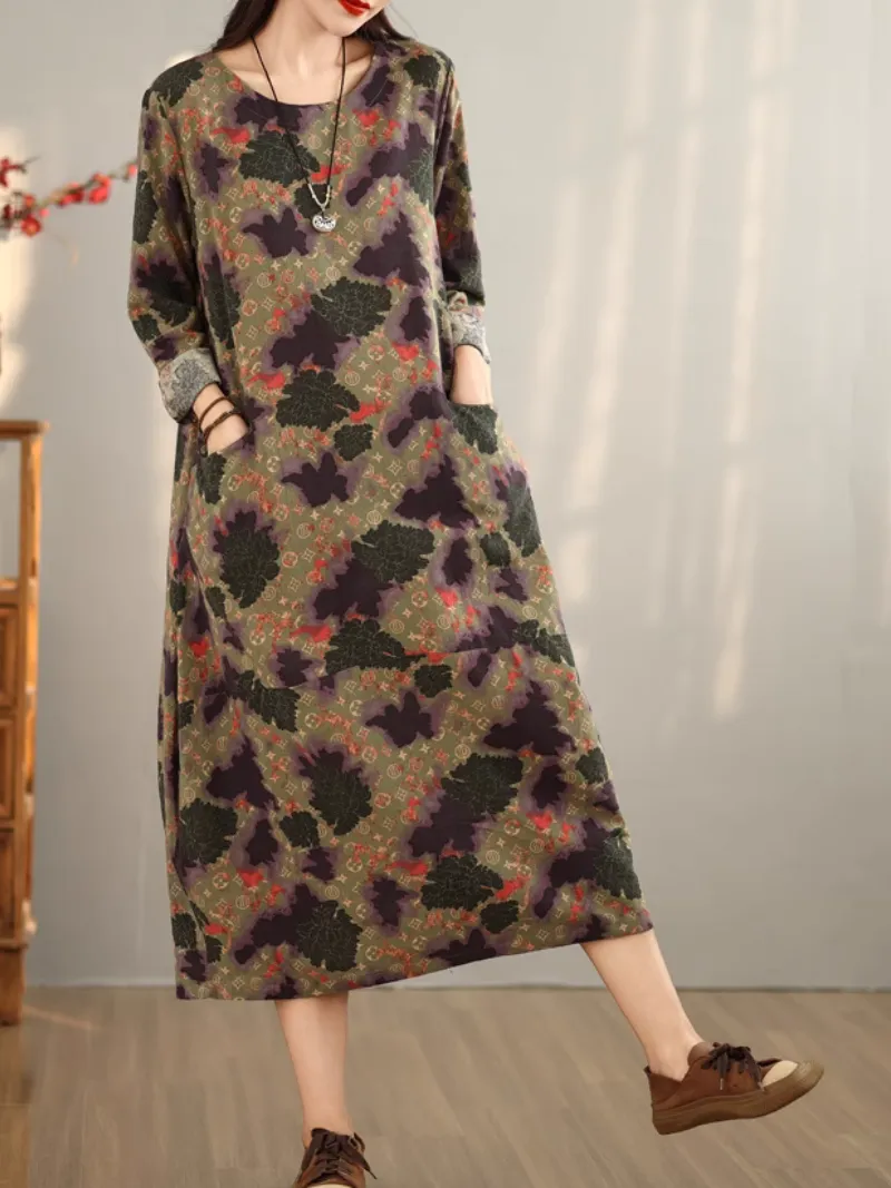 Women's Comfy Summer Side Pocket Printed A-Line Dress